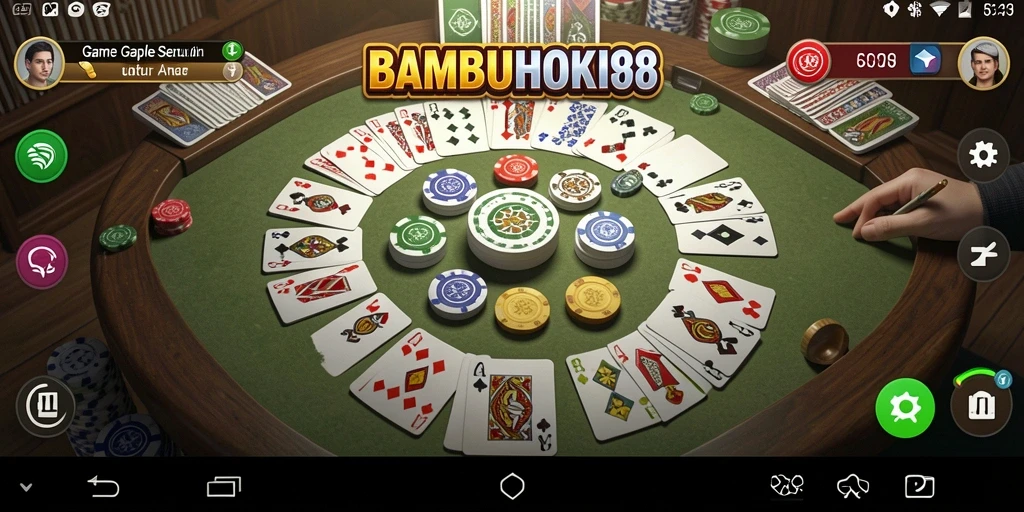 Screenshot dari gameplay seru dan interaktif Gaple BAMBUHOKI88.
