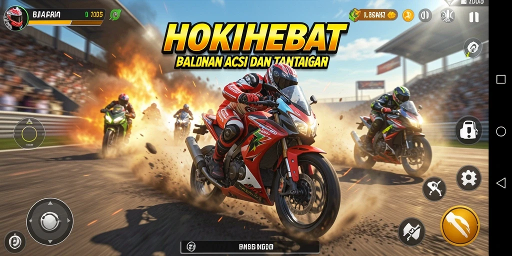 Gameplay HOKIHEBAT menampilkan balapan motor yang menegangkan dan visual yang menawan.