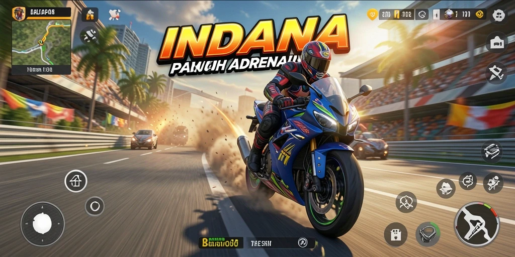 Screenshot gameplay INDAAA menampilkan balapan penuh aksi dengan visual yang menakjubkan.